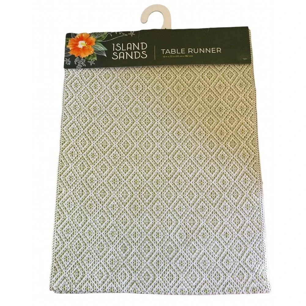 Nantucket Table Runner Green White Island Sands 100% Cotton 13x72
